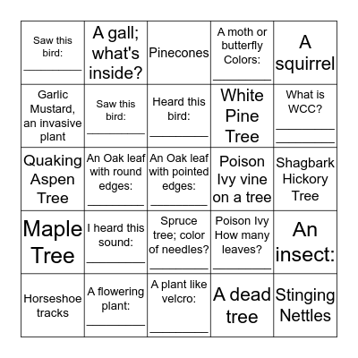 I Spy Gibbs Lake Bingo Card