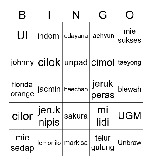 Joko x MASUKxKAMPUS Bingo Card