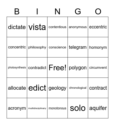 Word Work Bingo Card