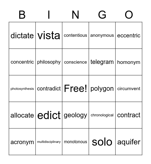 Word Work Bingo Card