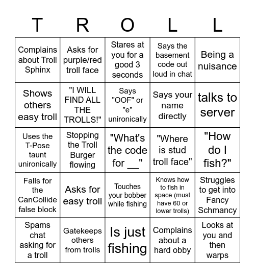 Find The Troll Faces Player Bingo Card