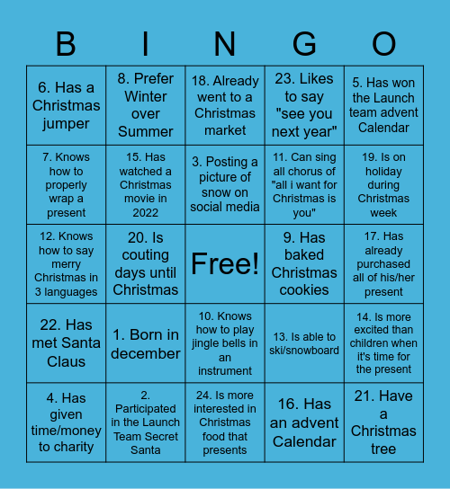 Launch Christmas Bingo Card