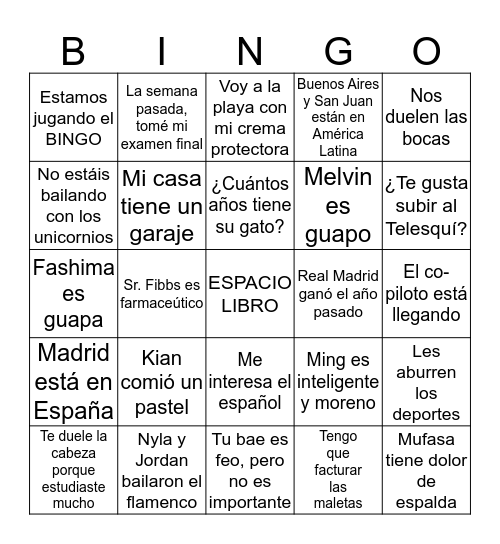 8th grade END OF YEAR 1B Bingo Card