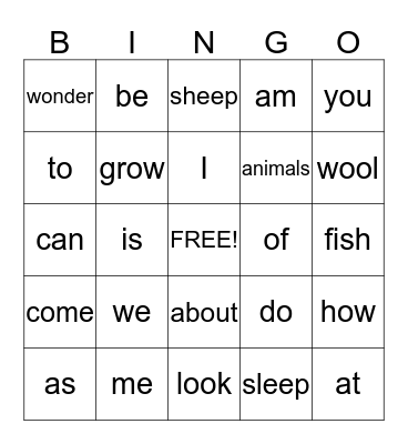 I Wonder Bingo Card