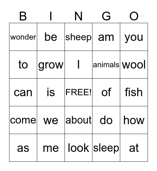 I Wonder Bingo Card