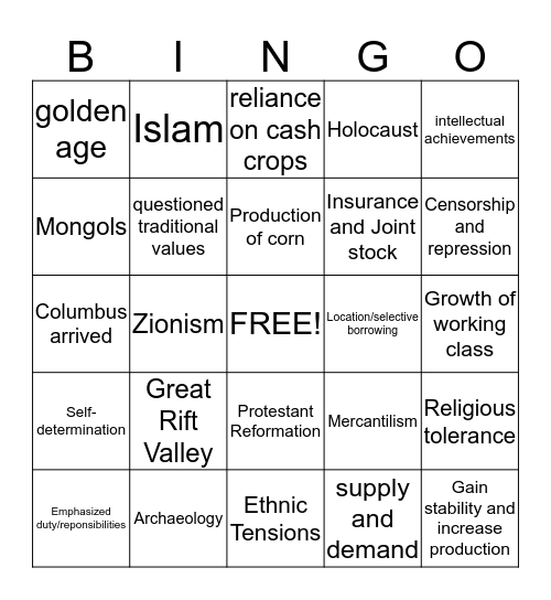 Global Regents Review 2 Bingo Card