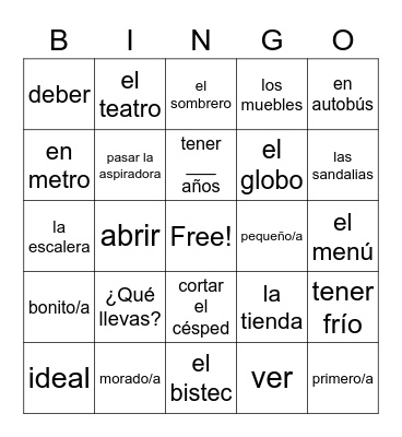 Spanish II First Semester Bingo Card