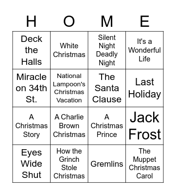 Home Christmas Movie Bingo Card