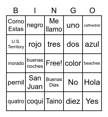 Puerto Rico Review Bingo Card