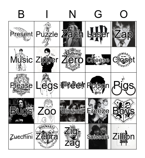 Z Harry Potter Bingo Card