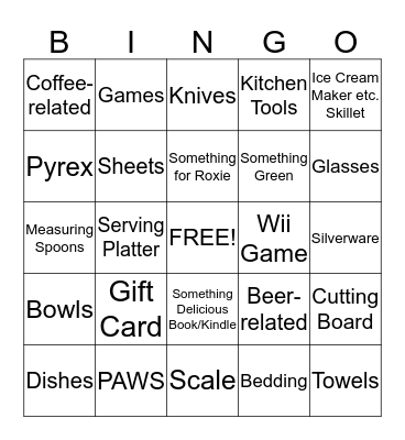 Bridal Shower Bingo Card
