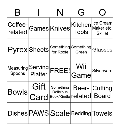 Bridal Shower Bingo Card