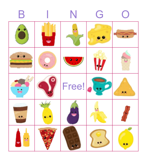 Cute Food Bingo Card