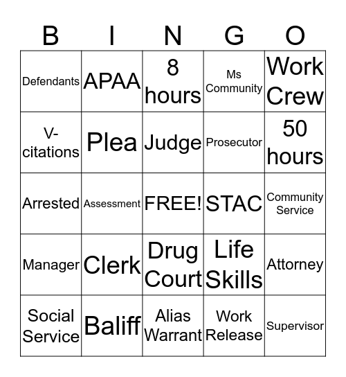 Community Court BINGO Card