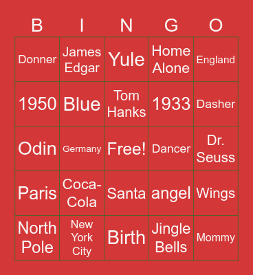 Holiday Trivia Bingo Card