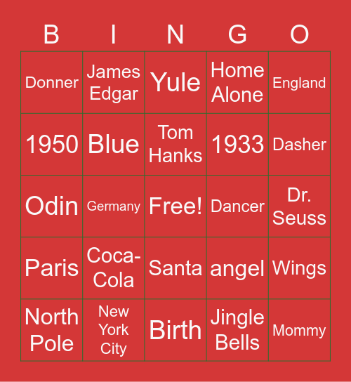 Holiday Trivia Bingo Card