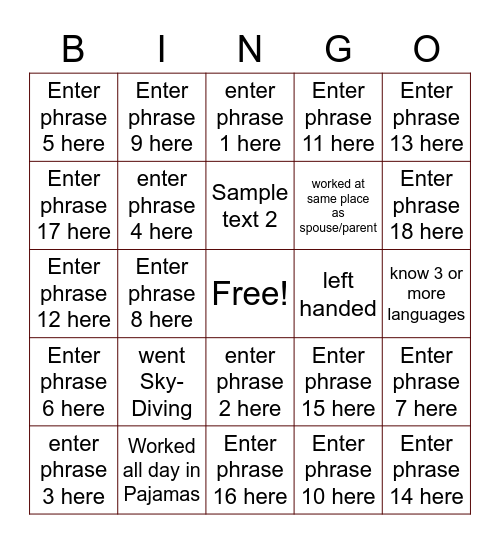 MDI Bingo Card