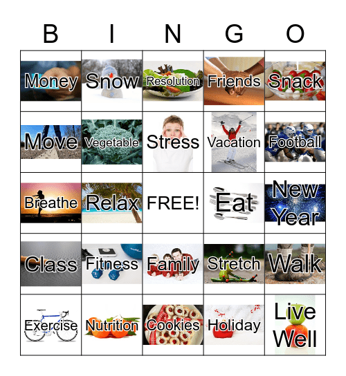 Live Well - Healthy Holiday Bingo Card