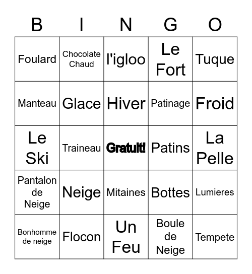 Bingo L'Hiver Bingo Card