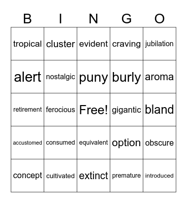 Word List 1-4 Review Bingo Card