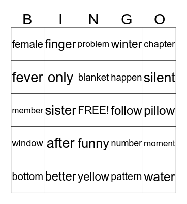 Word Sort 13 Bingo Card