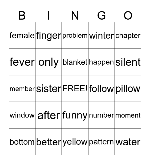 Word Sort 13 Bingo Card