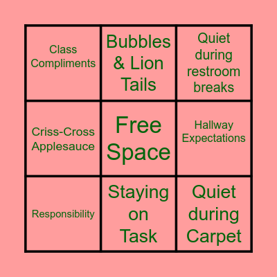 Classroom Bingo Card
