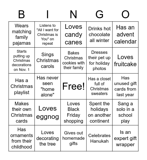 Holiday Bingo Card