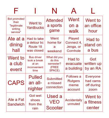 Final Week: The Fall Experience✨ Bingo Card