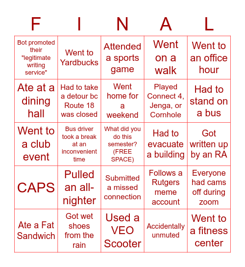 Final Week: The Fall Experience✨ Bingo Card