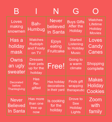 Holiday Bingo Card