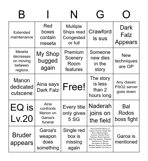 Retem Update Bingo Card