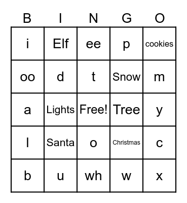 Christmas & Sounds Bingo Card