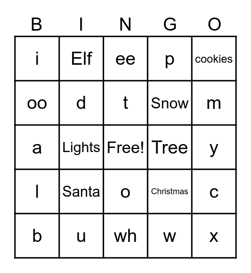 Christmas & Sounds Bingo Card
