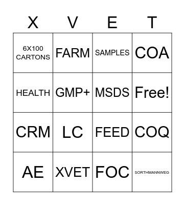 XVET Bingo Card