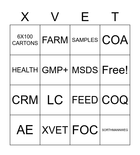 XVET Bingo Card