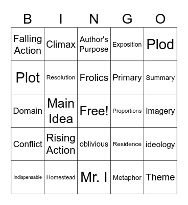 Reading Bingo Card