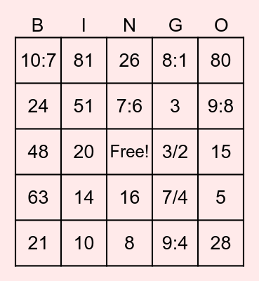 Ratio Word Problems 2 Bingo Card