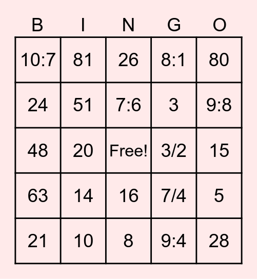 Ratio Word Problems 2 Bingo Card