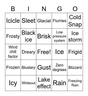 Bingo: Winter Weather Edition Bingo Card