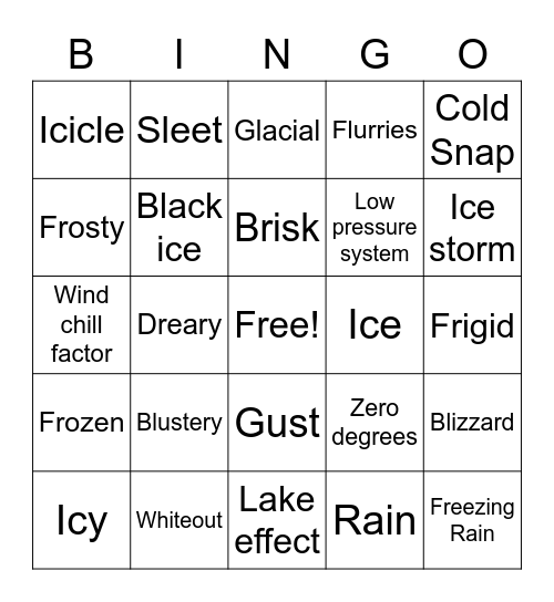 Bingo: Winter Weather Edition Bingo Card