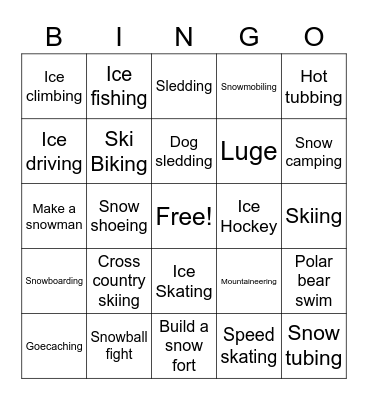 Bingo: Winter Sports Edition Bingo Card