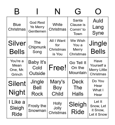 Holiday Music Bingo Card