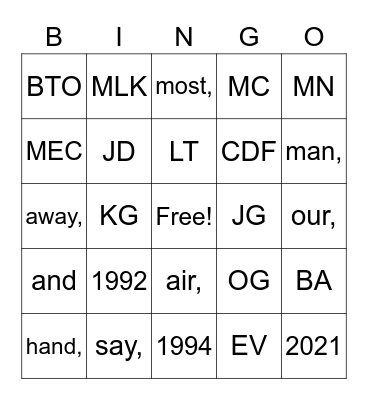 BTO Bingo Card