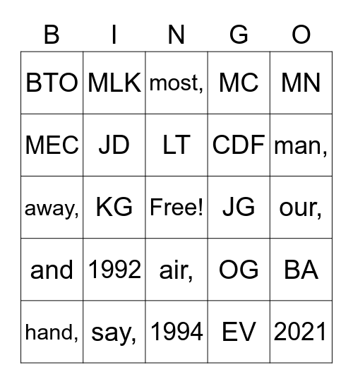BTO Bingo Card