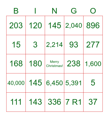 Multiplication and Division Story Problem Bingo Card