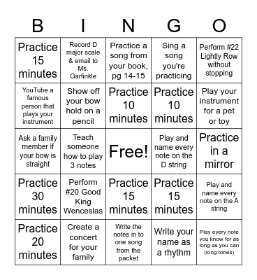 Orchestra Bingo Card
