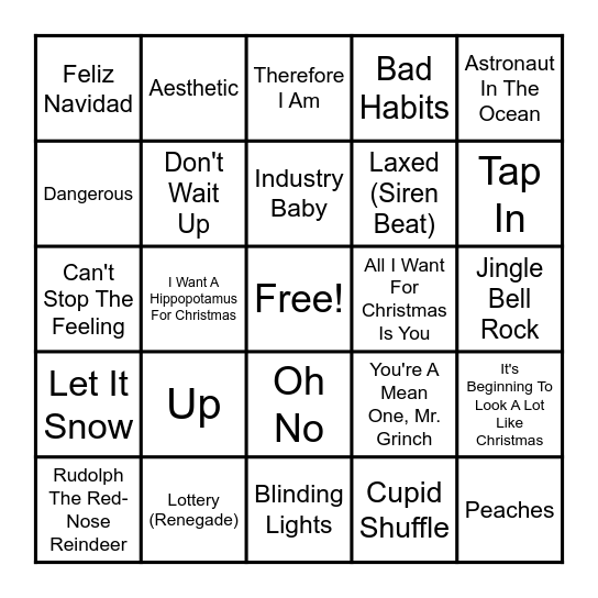 Music Bingo - Winter Break Mix Bingo Card