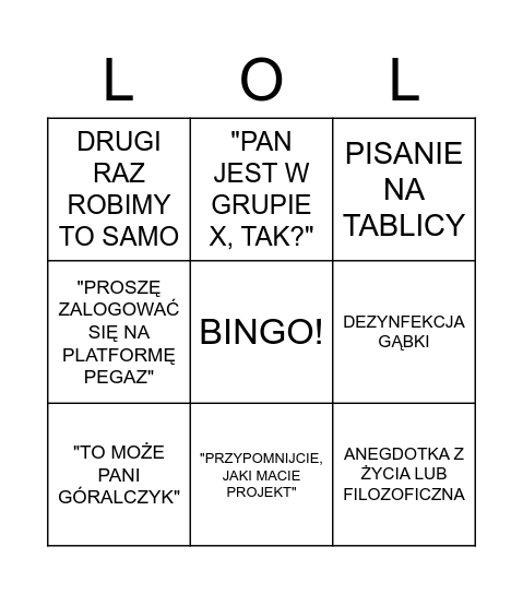 INTERFEJSY GRAFICZNE Bingo Card