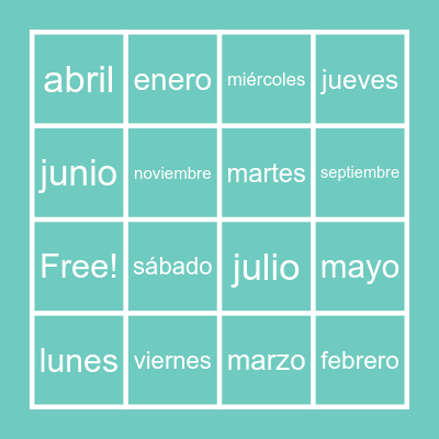 Spanish Days and Months Bingo Card